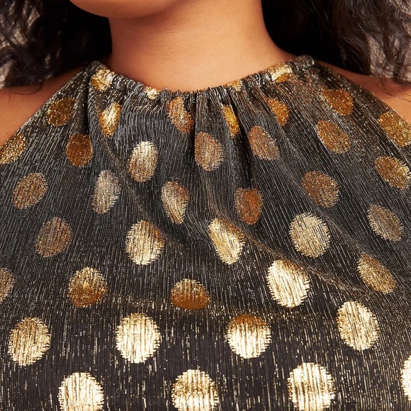 Anthropologie Metallic Polka Dot Halter Midi Dress - Picture 6 of 11